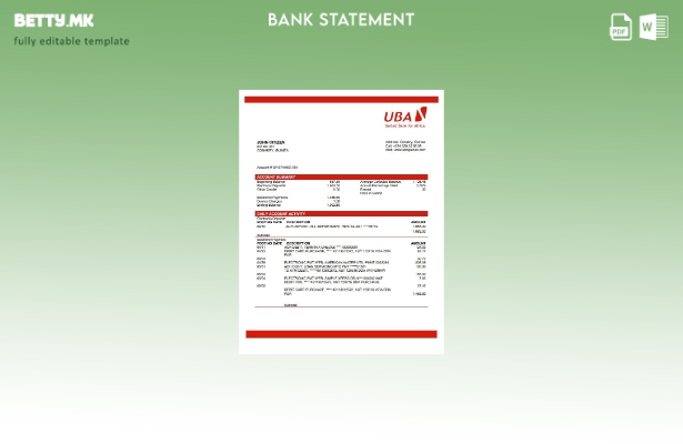 Модерен стил на Гвинеја UBA шаблон за извод од банка